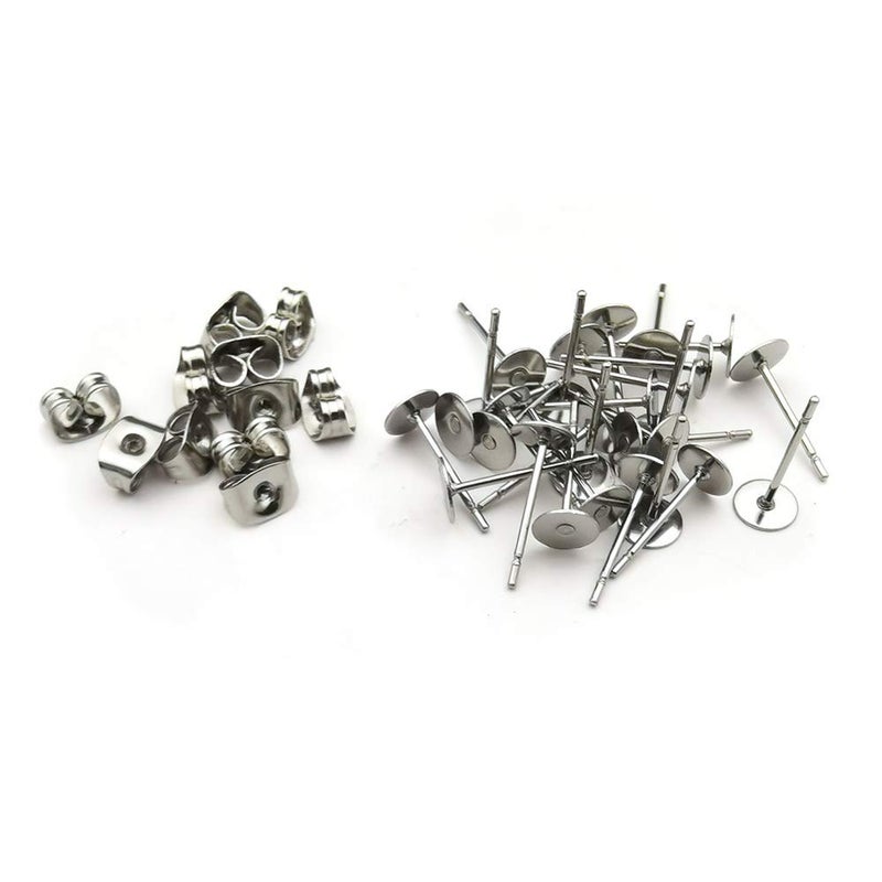 Youdiyla 400pcs Hypoallergenic Stainless Steel Earrings Posts Flat Pad Blank Earring Pin Studs with Butterfly Earring Backs for Jewelry Making Findings (5mm) - Image 2